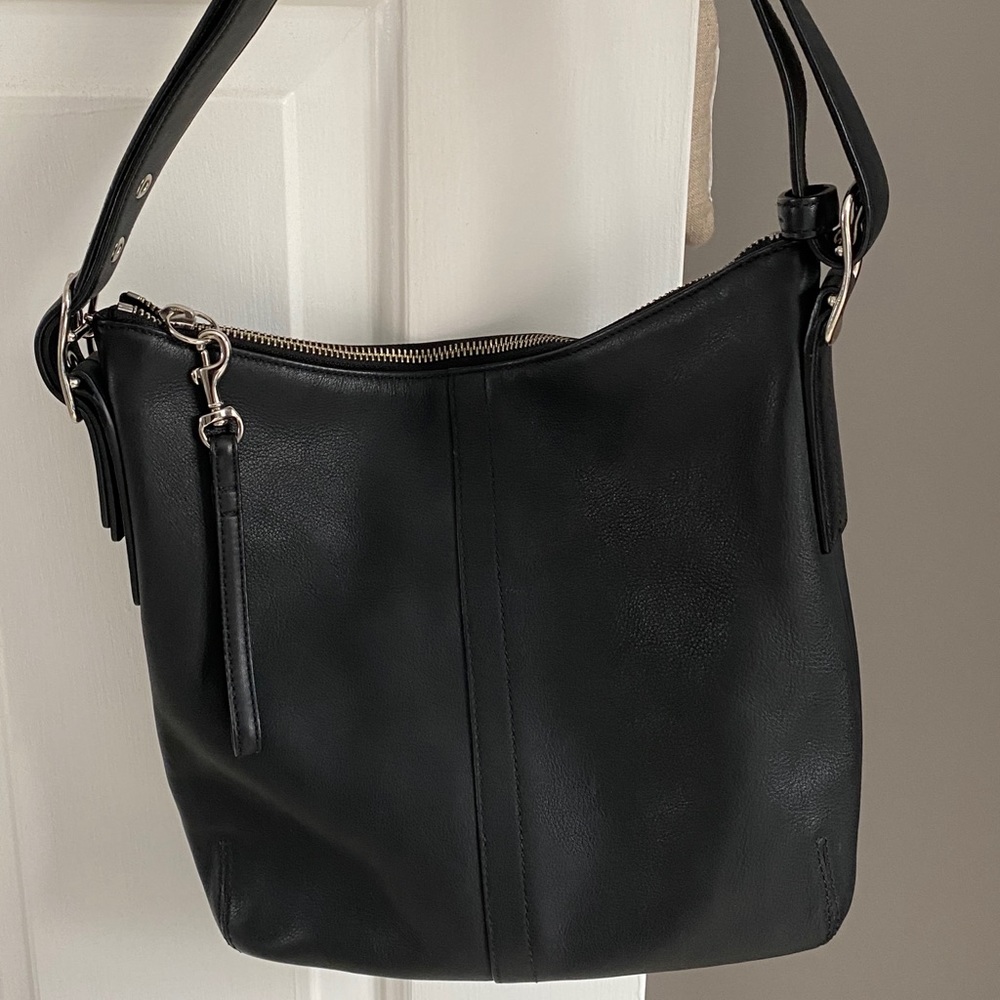 Coach black smooth leather hobo bag